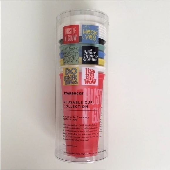 NEW Starbucks Christmas 2017 Reusable Cups & Lids Collection SET OF 6 Different - Picture 1 of 8